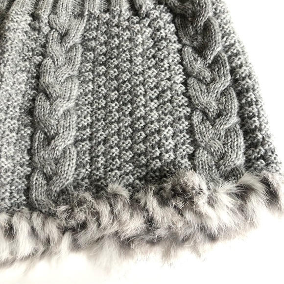 Catherine Malandrino Mohair Rabitt Fur Accents Cable Knit Ribbed Infinity Scarf - Picture 6 of 10